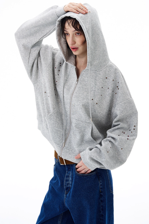 Shiny Sequin Zip Up Hoodie
