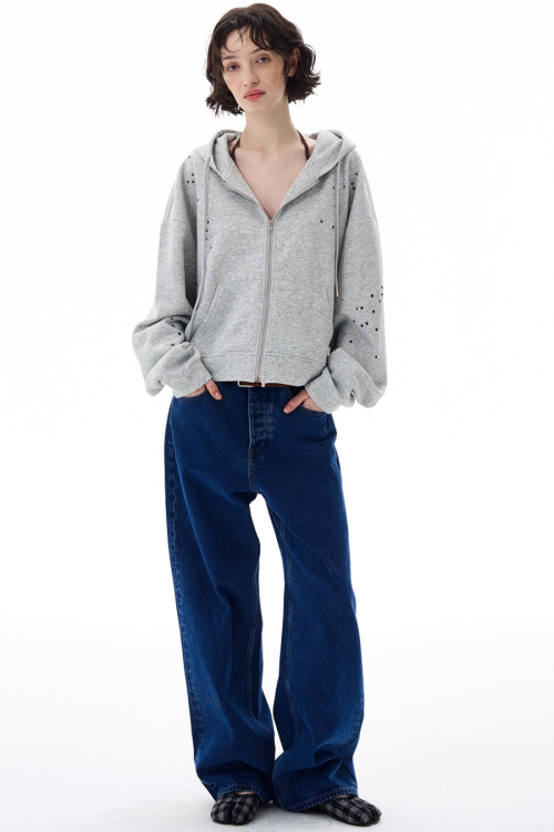 Shiny Sequin Zip Up Hoodie