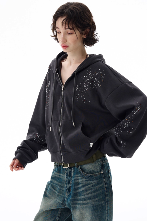 Shiny Sequin Zip Up Hoodie