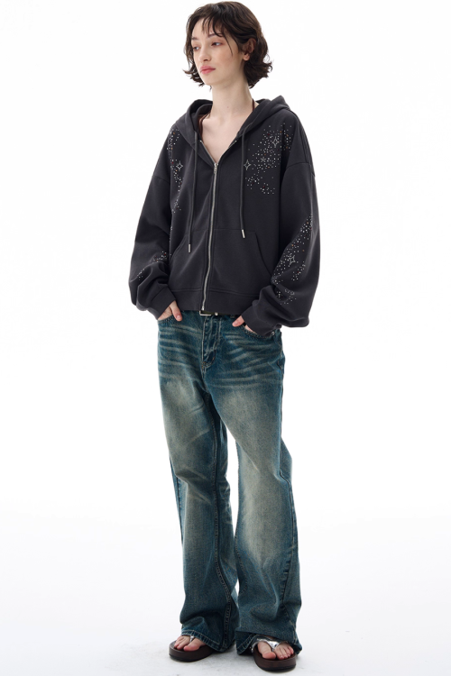 Shiny Sequin Zip Up Hoodie