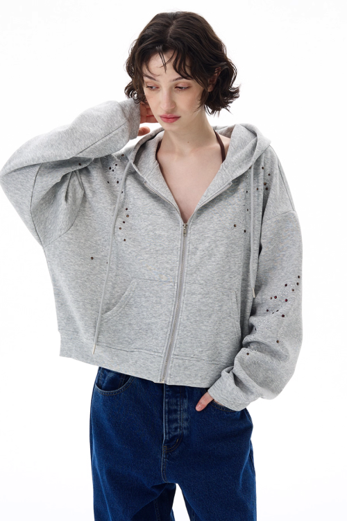 Shiny Sequin Zip Up Hoodie