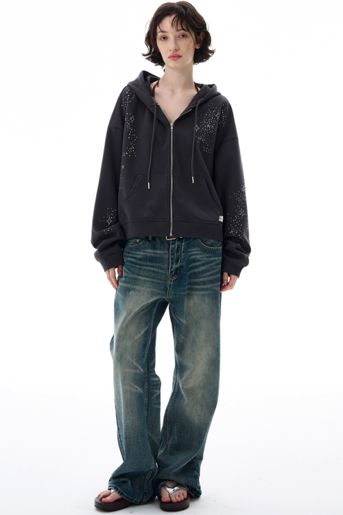 Shiny Sequin Zip Up Hoodie