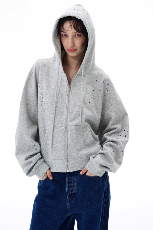 Shiny Sequin Zip Up Hoodie