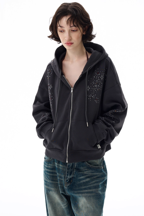 Shiny Sequin Zip Up Hoodie