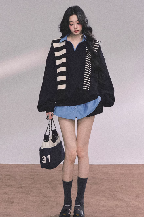 Shirt Docking Knit Top / Black Shawl