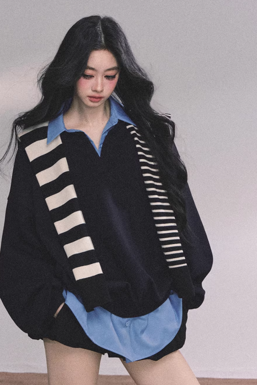 Shirt Docking Knit Top / Black Shawl