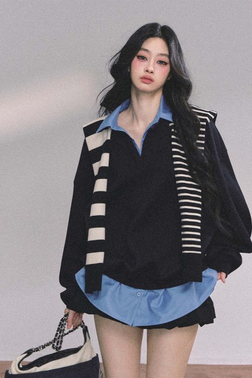 Shirt Docking Knit Top / Black Shawl