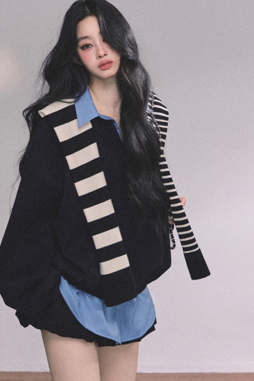 Shirt Docking Knit Top / Black Shawl