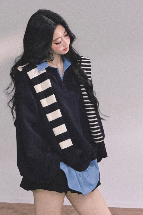 Shirt Docking Knit Top / Black Shawl