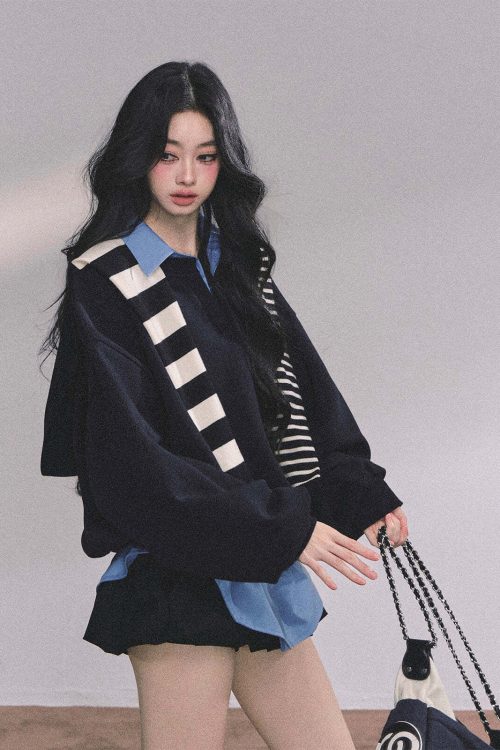 Shirt Docking Knit Top / Black Shawl