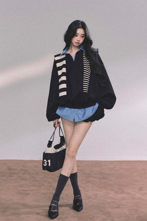 Shirt Docking Knit Top / Black Shawl