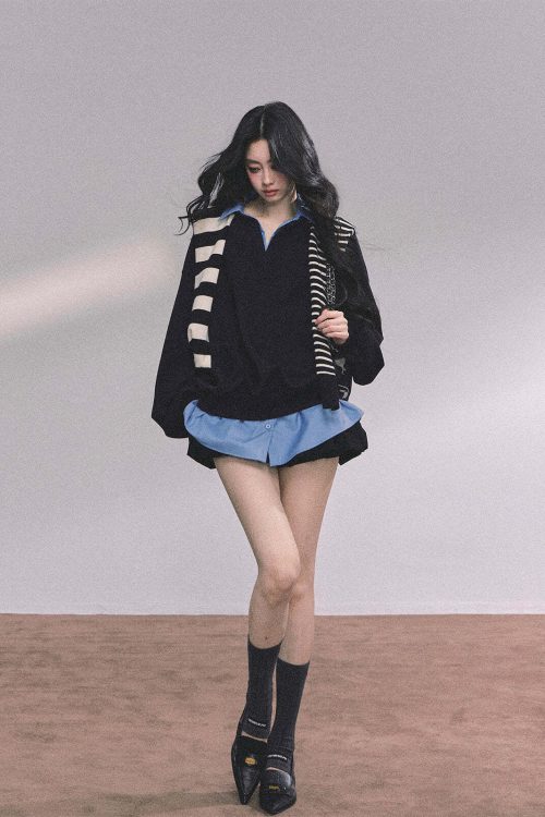 Shirt Docking Knit Top / Black Shawl