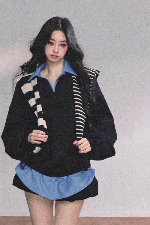 Shirt Docking Knit Top / Black Shawl