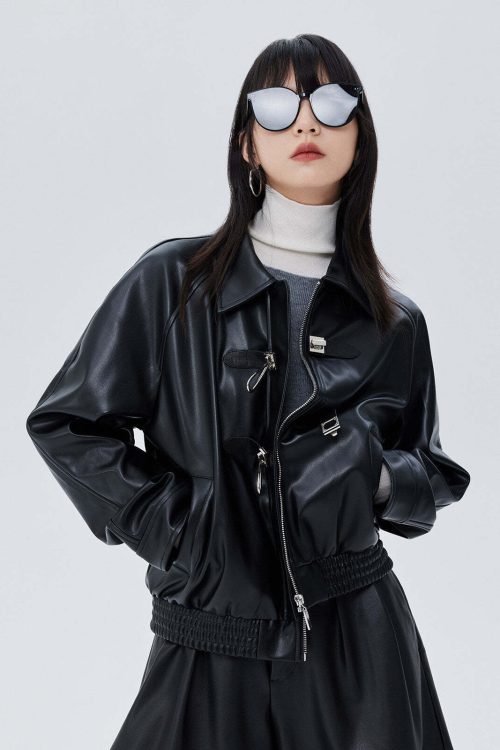 Silver Buckle Leather Jacket