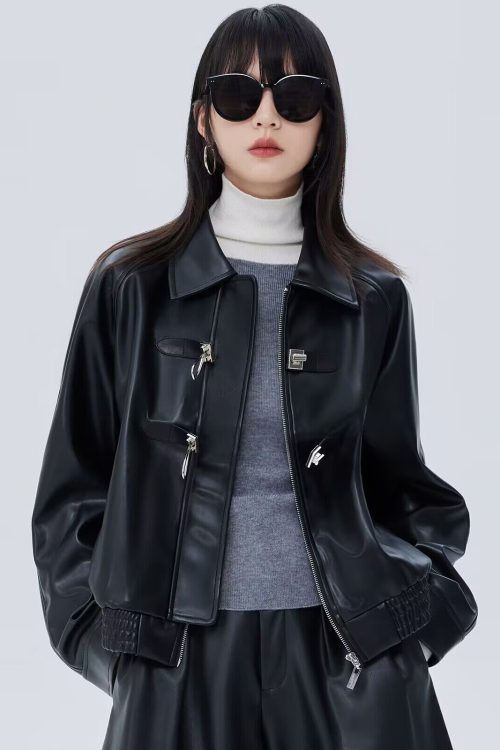 Silver Buckle Leather Jacket