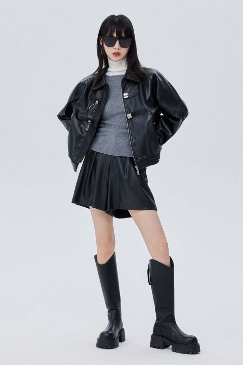 Silver Buckle Leather Jacket