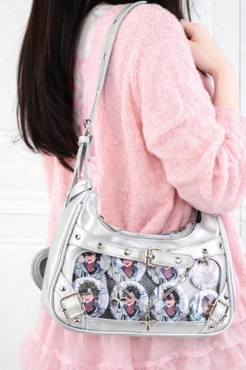 Silver Convertible Ita Bag with Clear Window for Photocards and Pins