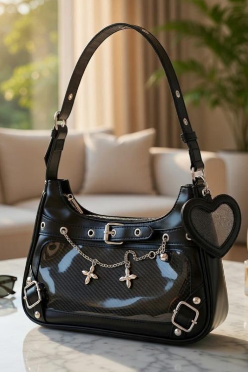 Silver Convertible Ita Bag with Clear Window for Photocards and Pins