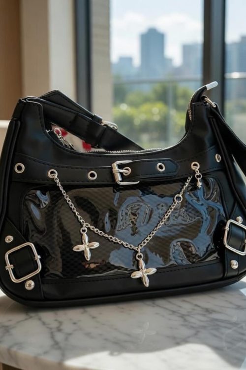 Silver Convertible Ita Bag with Clear Window for Photocards and Pins