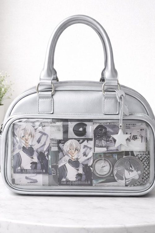 Silver Convertible Ita Bag with Clear Window for Photocards and Pins
