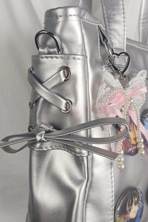 Silver Ita Crossbody Bag with Clear Window and Included Insert for Pin Display
