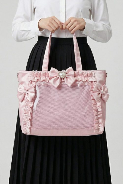 Silver Kawaii Y2K Ita Backpack with Clear Window for Pin Display
