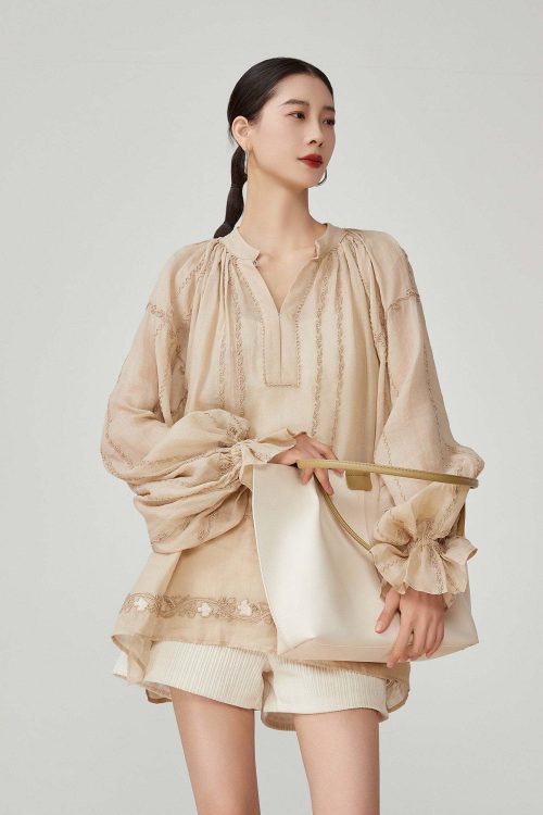 Sleeve Gather Lawn Blouse