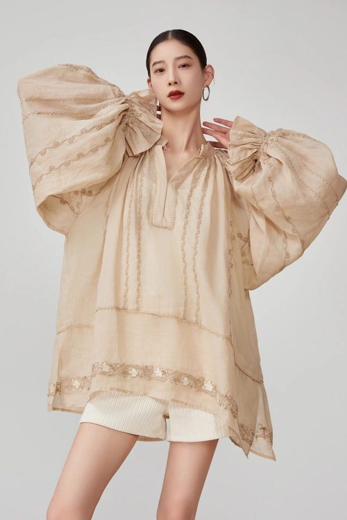Sleeve Gather Lawn Blouse