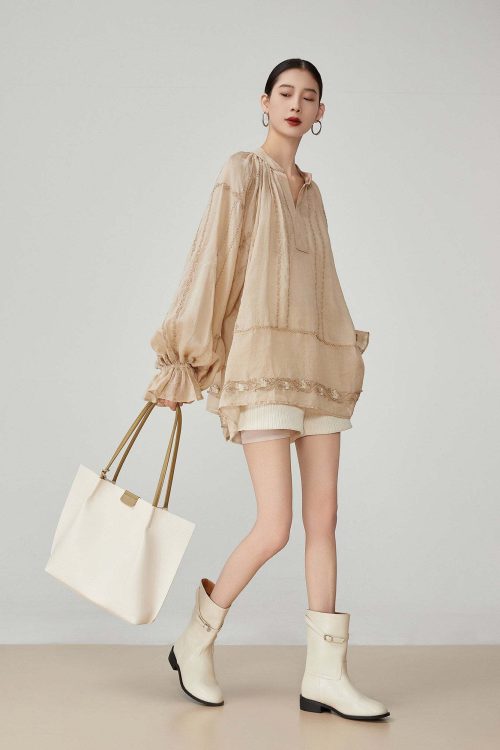 Sleeve Gather Lawn Blouse