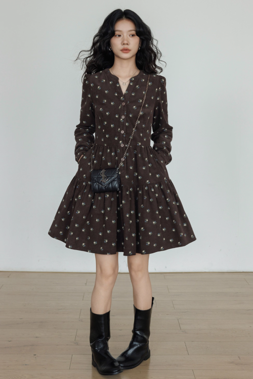 Small Floral Print Flare Dress