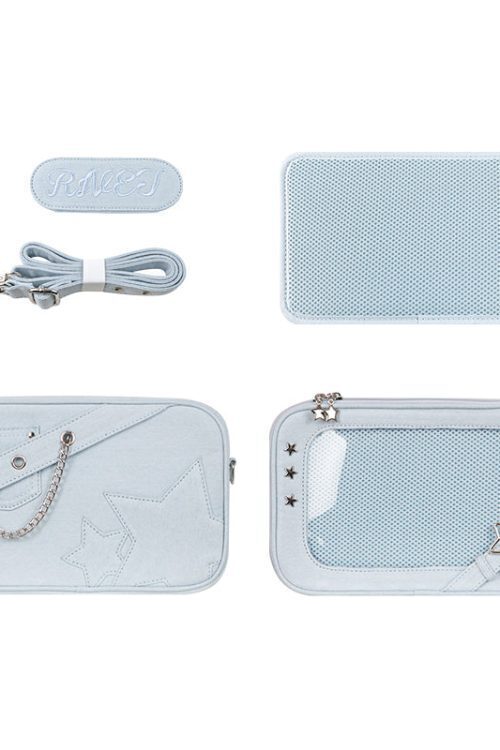 Small White Ita Crossbody Bag with Clear Window and Included Insert for Pin Display