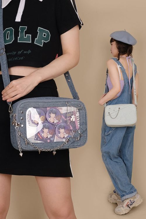 Small White Ita Crossbody Bag with Clear Window and Included Insert for Pin Display