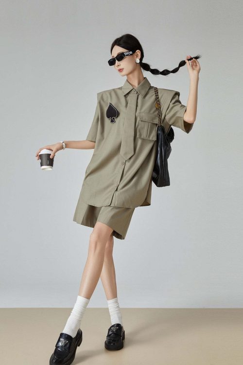 Spade Lace-Up Short-Sleeve Shirt / Shorts