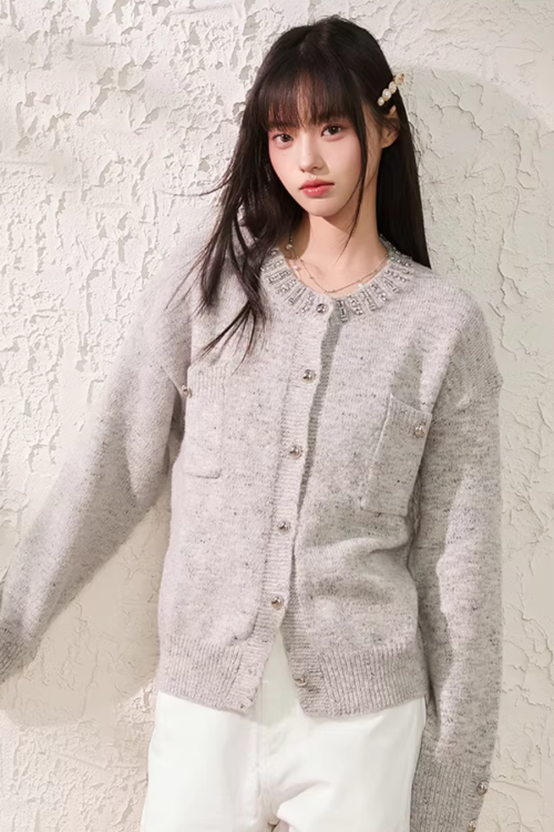 Speckled Rhinestone Knit Cardigan / Rhinestone Flash Jeans