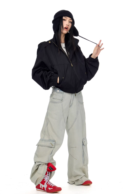 Stand Collar Cropped Jacket