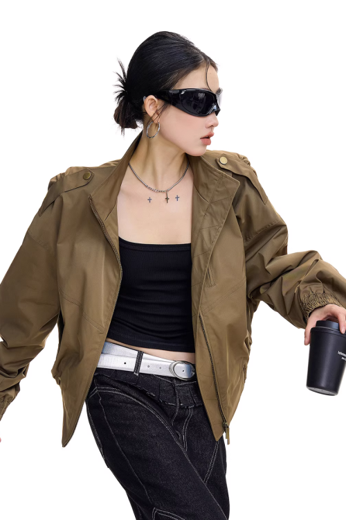 Stand Collar Cropped Jacket