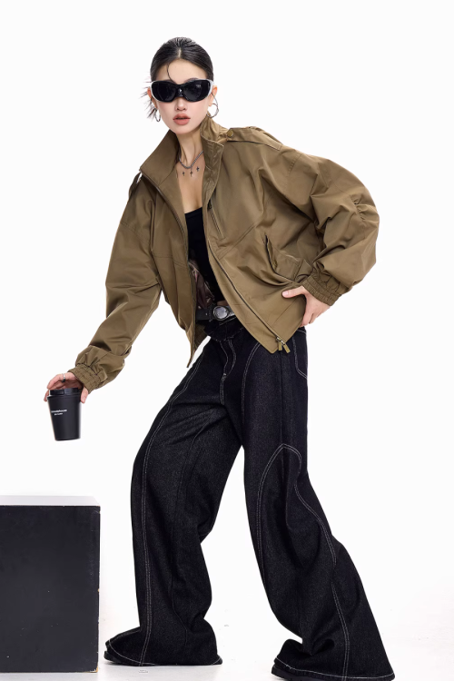 Stand Collar Cropped Jacket