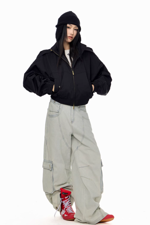 Stand Collar Cropped Jacket