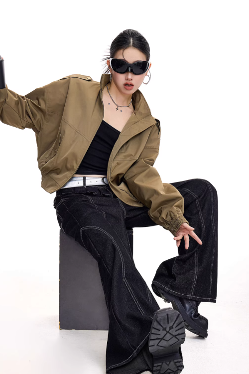Stand Collar Cropped Jacket