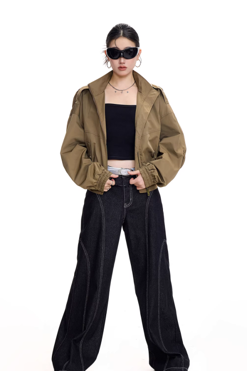 Stand Collar Cropped Jacket
