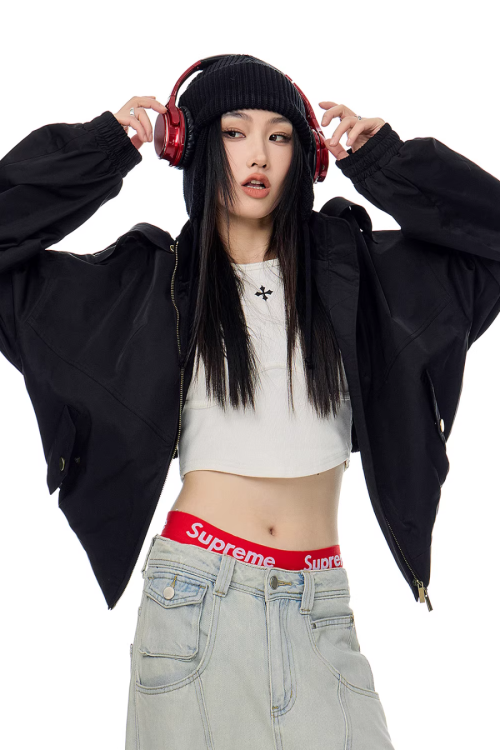 Stand Collar Cropped Jacket