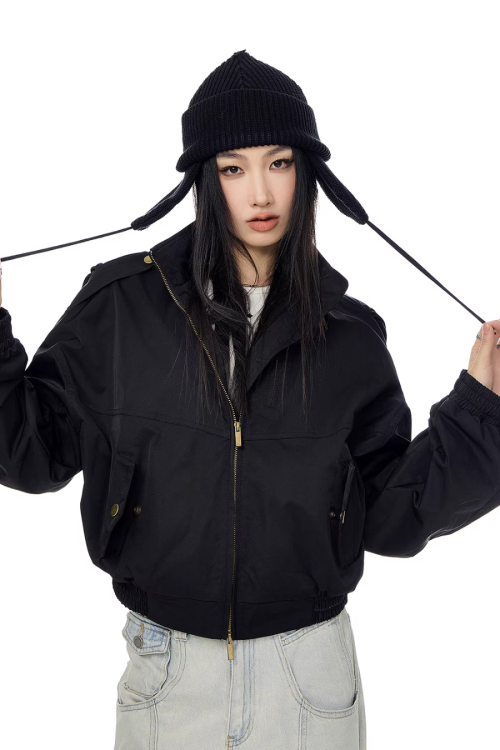 Stand Collar Cropped Jacket