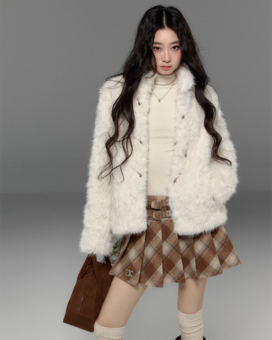 Stand Collar Fluffy Fur Jacket