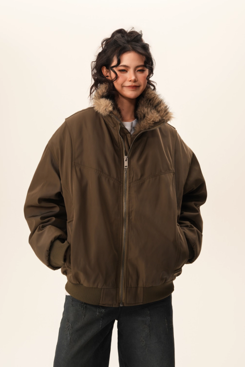Stand Collar Inner Fur Jacket