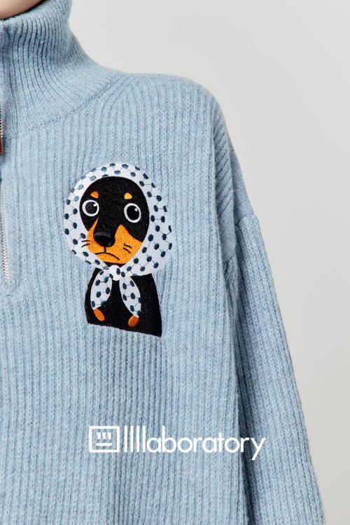 Stand Collar Knit Top / Striped Mini Skirt