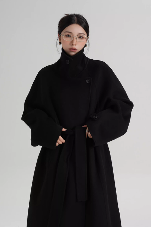 Stand Collar Long Loose Wool Coat