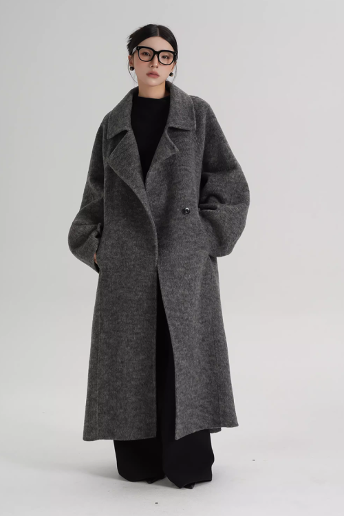 Stand Collar Long Loose Wool Coat
