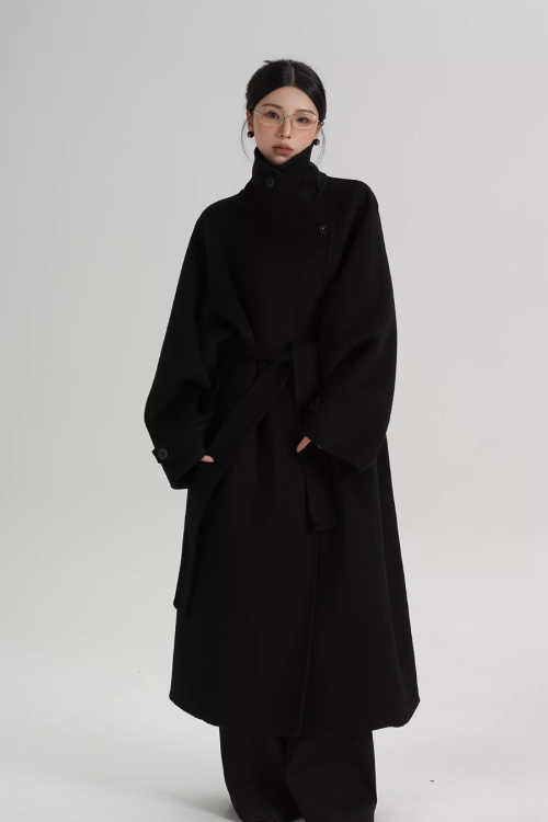 Stand Collar Long Loose Wool Coat