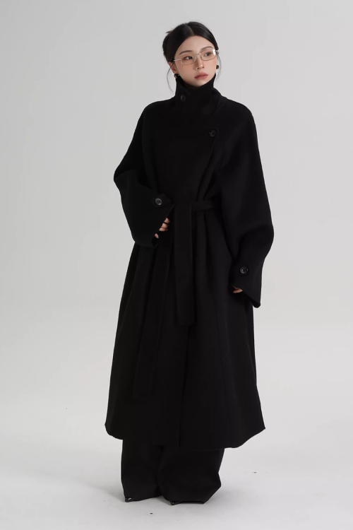 Stand Collar Long Loose Wool Coat