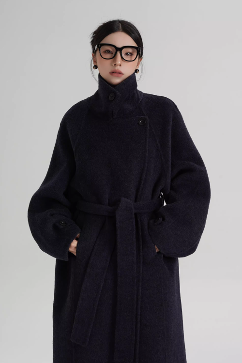 Stand Collar Long Loose Wool Coat